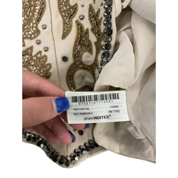 Zara Womens Vest Large S Ecru Embroidered Studded Limited Ed 7521/101 NWT - Picture 7 of 15